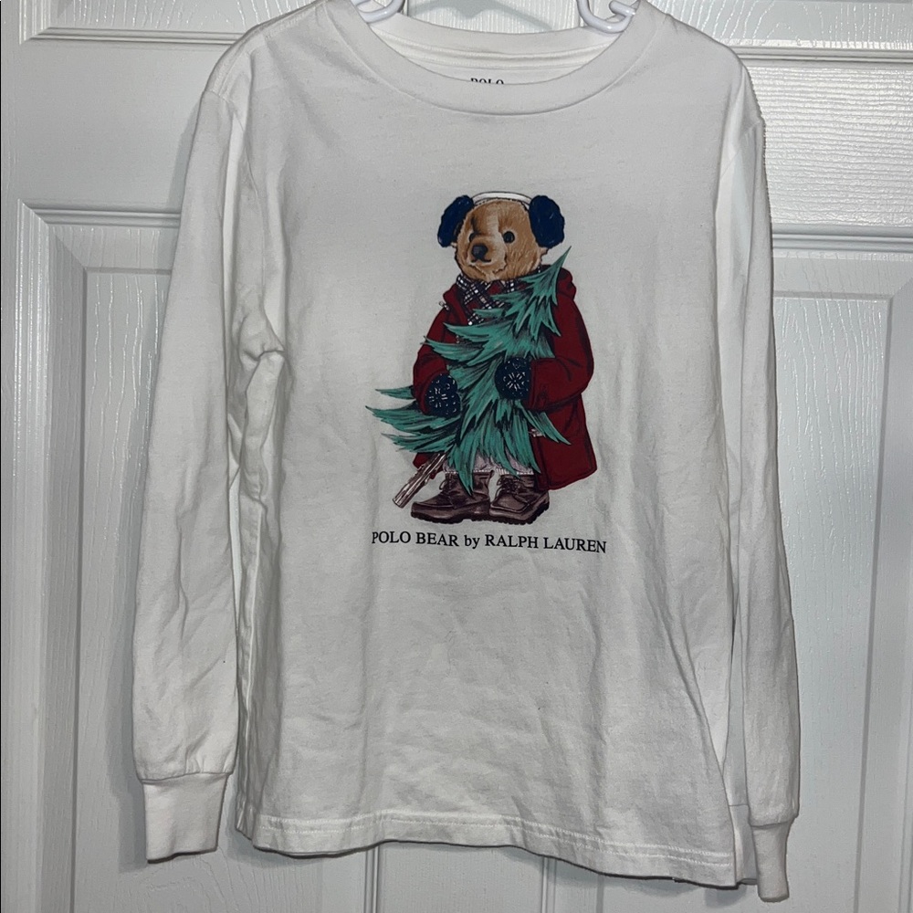 POLO BEAR by Ralph Lauren Kids White Long Sleeve Tee with Bear Boys Size 7